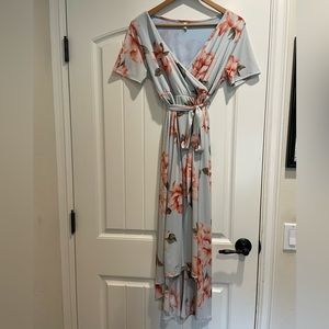 PinkBlush Light Blue Floral Hi-Low Maternity Postpartum Nursing Wrap Dress